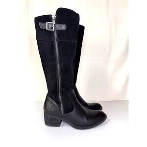 B.O.C Austell Knee-High Boots Size 7 Black Suede Buckle Tall Moto Equestrian‎